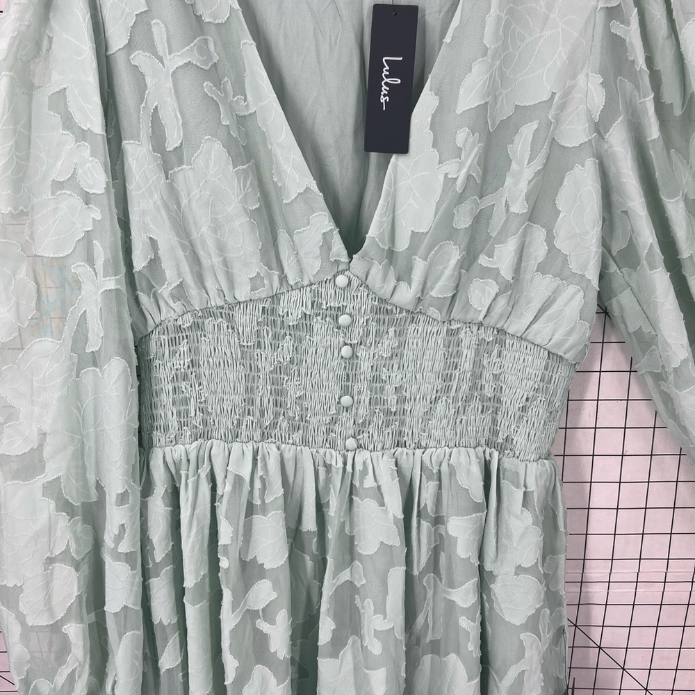 LULU’S Tomorrow and Always Light Sage Green Burnout Floral Mini Dress L - Picture 5 of 15